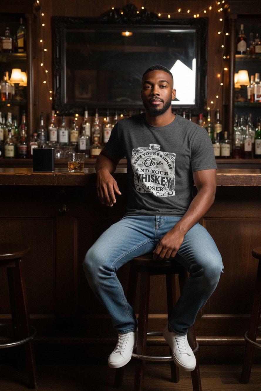 Lucky Brand Cotton T-Shirt " Keep Your Friends Close  Whiskey Closer" Size: Med